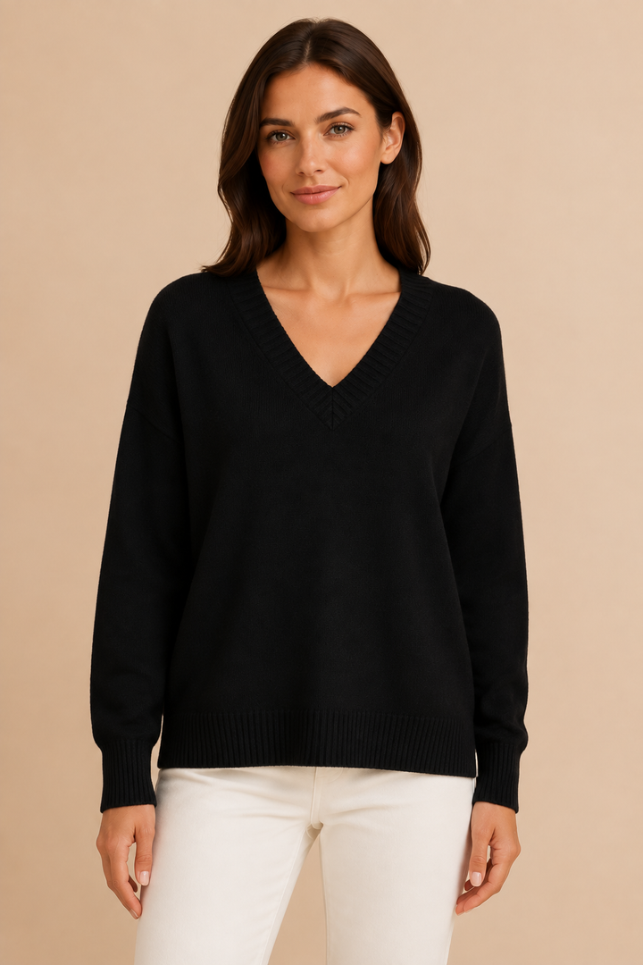 Women’s V-Neck Sweater with Long Sleeves and Pullover Design