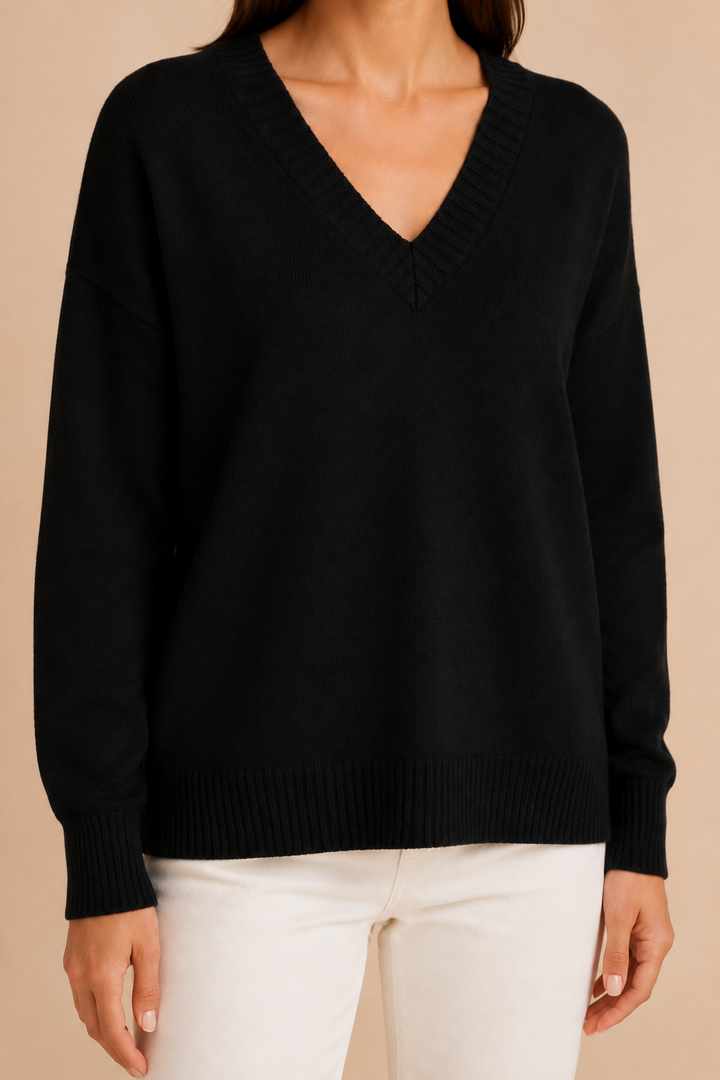 Women’s V-Neck Sweater with Long Sleeves and Pullover Design