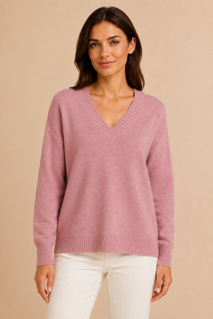 Women’s V-Neck Sweater with Long Sleeves and Pullover Design
