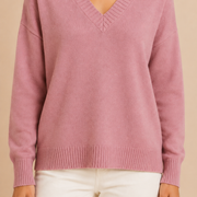 Women’s V-Neck Sweater with Long Sleeves and Pullover Design
