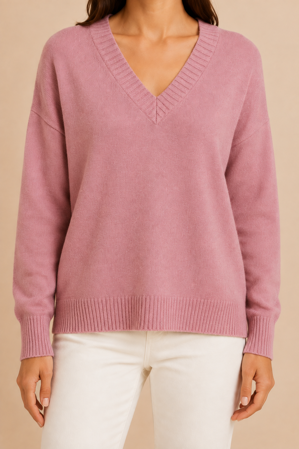 Women’s V-Neck Sweater with Long Sleeves and Pullover Design