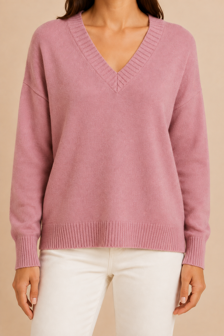 Women’s V-Neck Sweater with Long Sleeves and Pullover Design