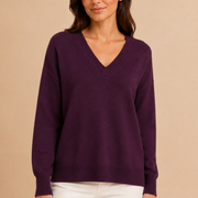 Women’s V-Neck Sweater with Long Sleeves and Pullover Design