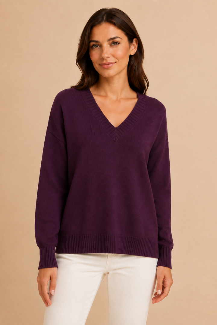 Women’s V-Neck Sweater with Long Sleeves and Pullover Design