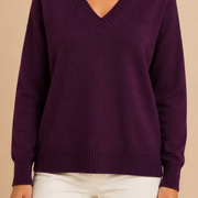 Women’s V-Neck Sweater with Long Sleeves and Pullover Design