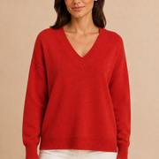 Women’s V-Neck Sweater with Long Sleeves and Pullover Design