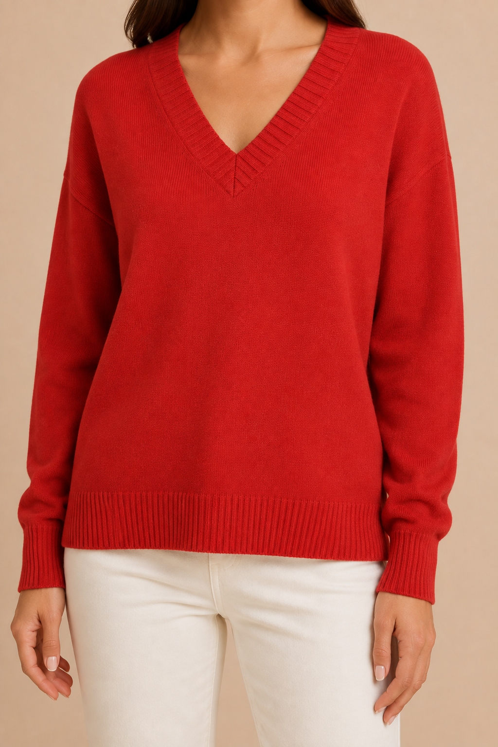 Women’s V-Neck Sweater with Long Sleeves and Pullover Design
