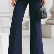 GHITA - Completo navy con blazer alto e pantaloni wide leg