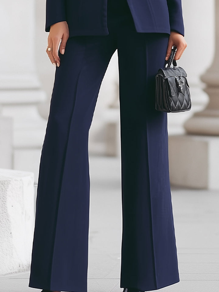 GHITA - Completo navy con blazer alto e pantaloni wide leg