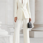 GHITA - Completo navy con blazer alto e pantaloni wide leg